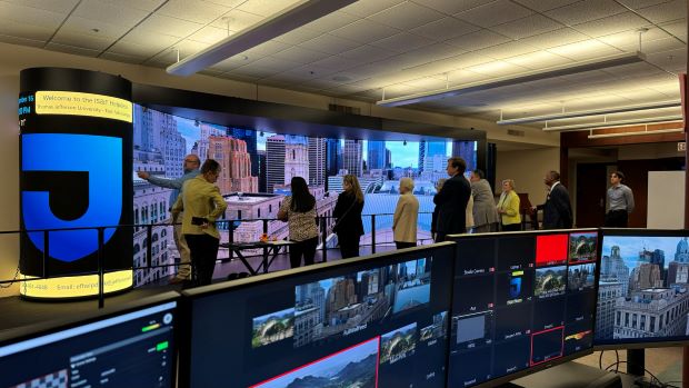 Immersive education and research room with thirty foot wide LED video wall