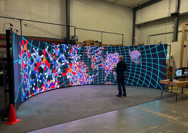 Curved LED powerwall in staging at Mechdyne technical center