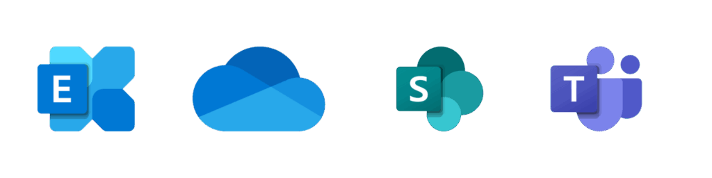 Banner with transparent background and Microsoft Exchange, OneDrive, Sharepoint, and Teams logos